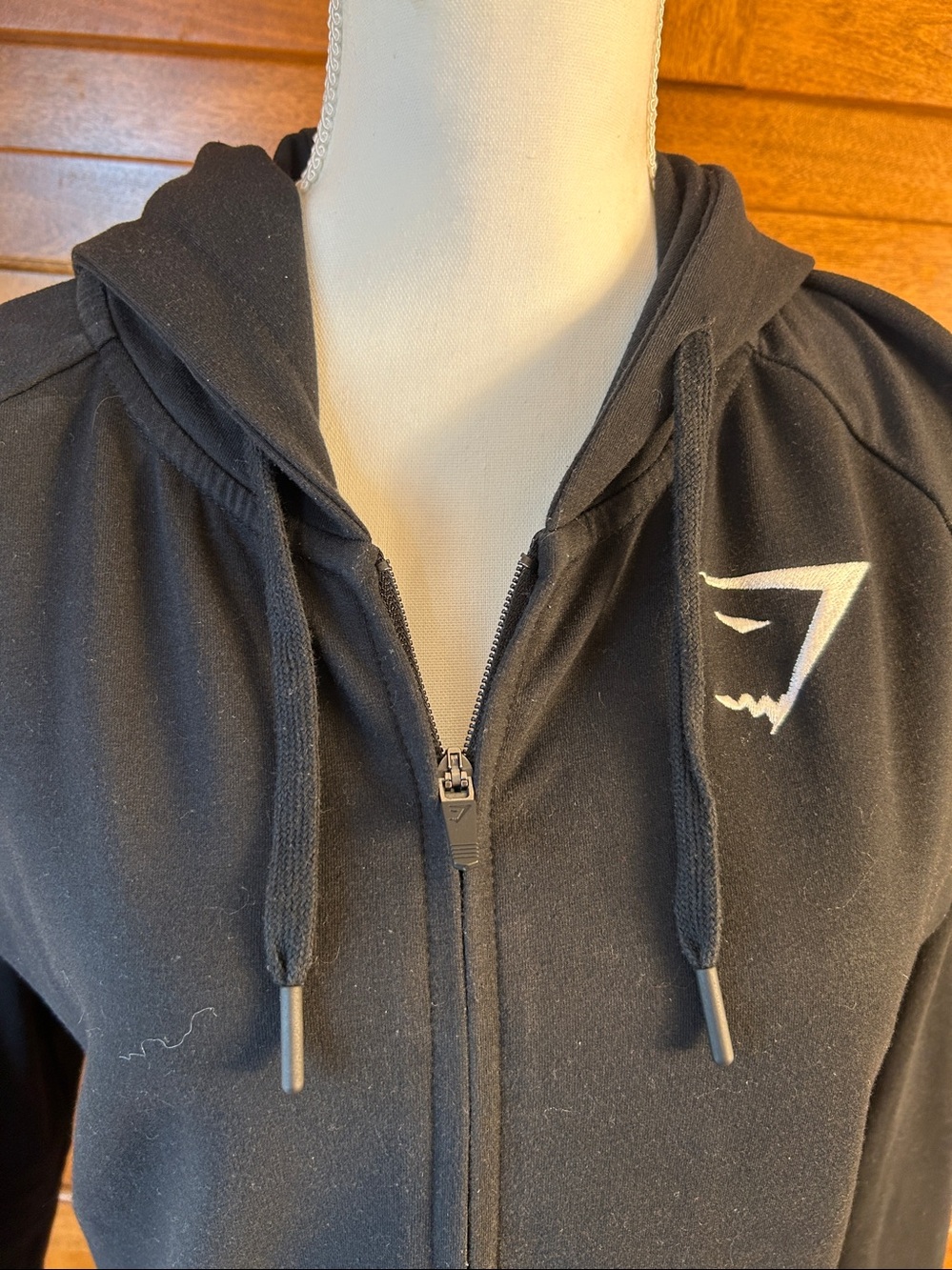 Gymshark Crest Zip Up Black Hoodie Full Length . Sz S - Picture 2 of 11
